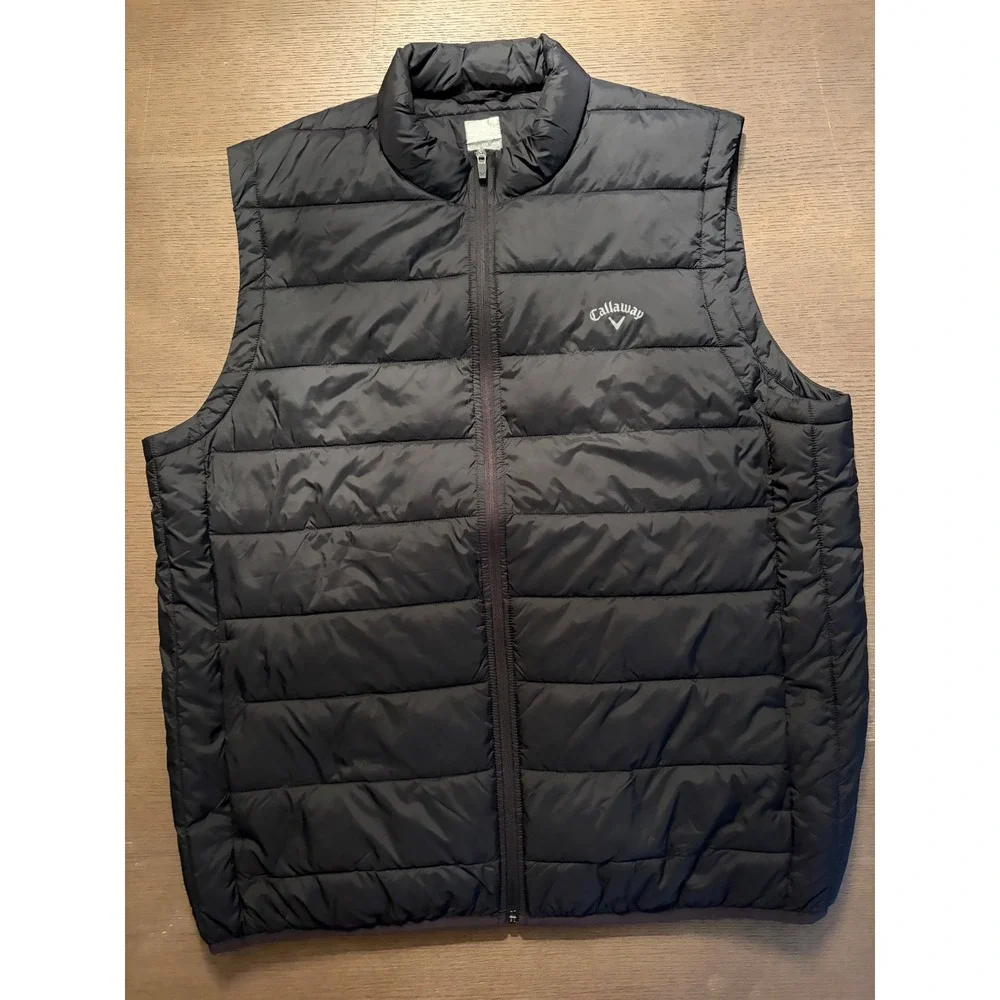 Callaway Mens XXL Black Puffer Vest Full Zip Quilted Golf Outerwear Mock Neck